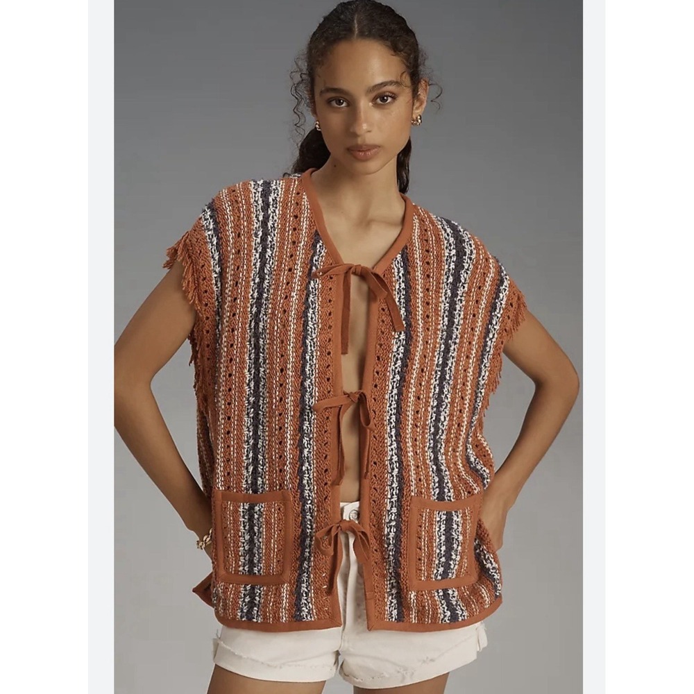 Anthropologie Pilcro Space Dye Sweater Vest boho sleeveless cardigan Size L NWT